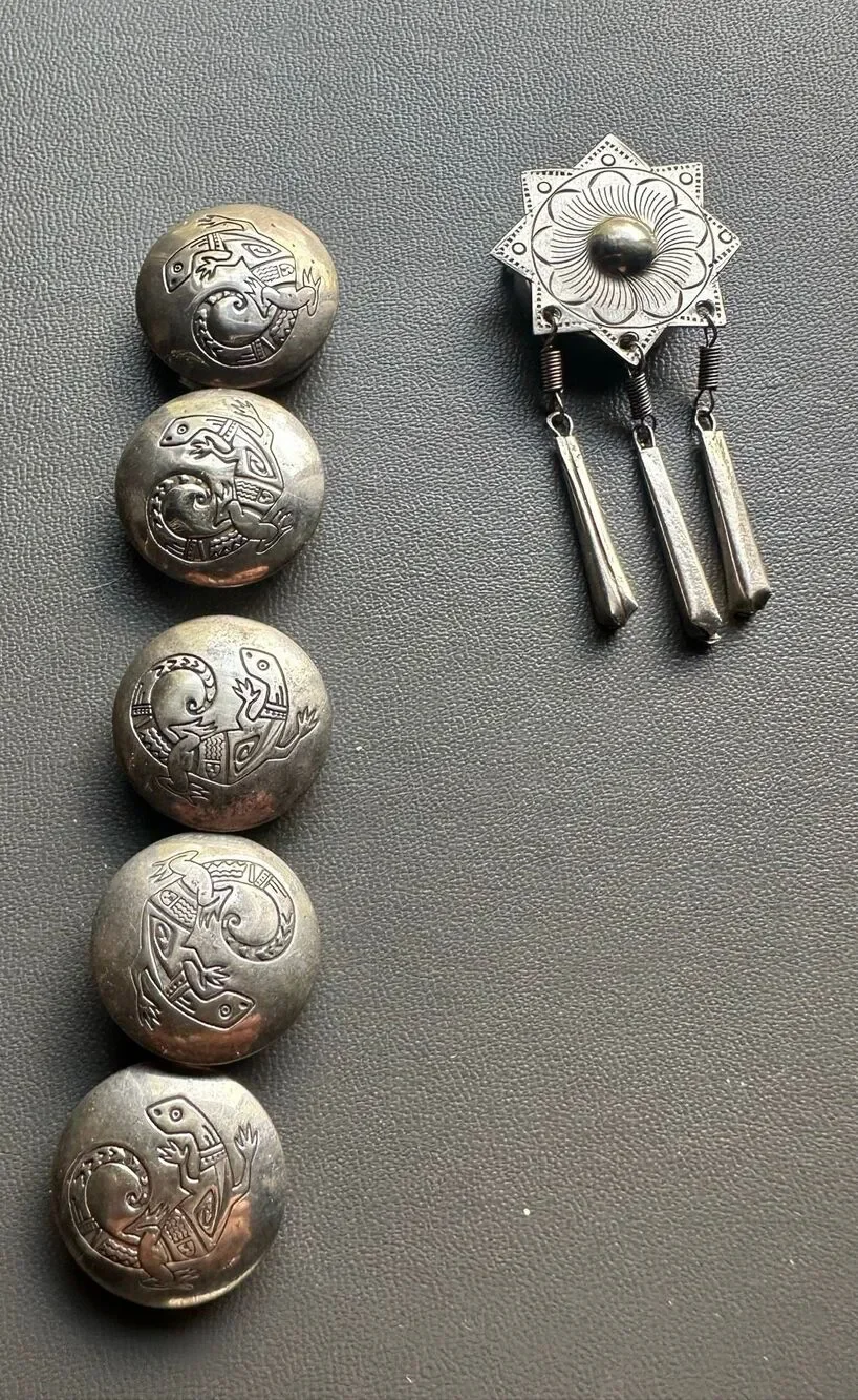 VTG Sterling Silver Southwestern Lizard Gecko Button Covers Set of 5 bonus Star